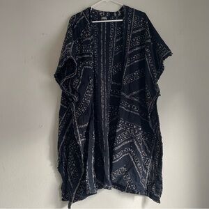 Ecote bohemian geometric print wrap shawl long overshirt in blue